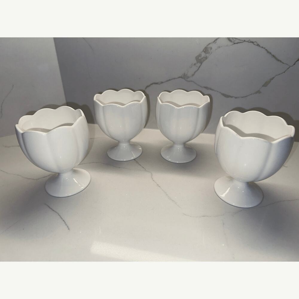 Vintage Set of 4 Porcelain Ice Cream Cups Una Porcelain by Norpro Tulip Dessert